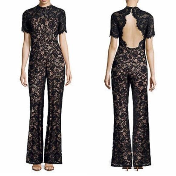 NWT Alexis Kelie Short Sleeve Lace Open Back Jumpsuit Black Size XS - Picture 1 of 15
